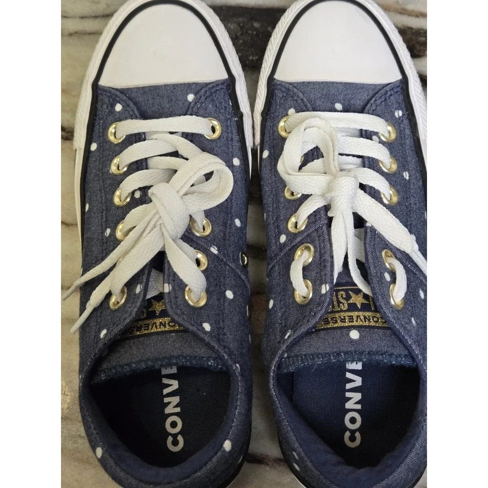 Women's Converse Chuck Taylor All Star Madison Ox‎ Size 7 Navy Gold polka dot
